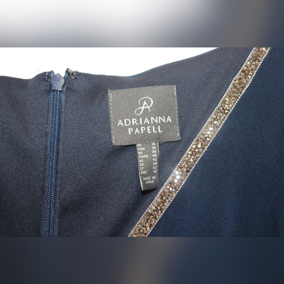 Adrianna Papell Women's Asymmetric Beaded V-Neck Dress - Midnight - Picture 7 of 13